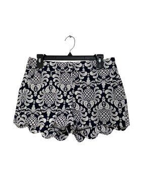 Crown & Ivy Womens Scalloped Hem Navy & White Pineapple Print Casual Shorts SZ 2
